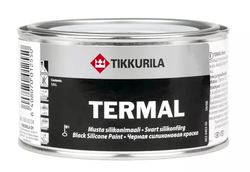 Tikkurila Termal, 0,33 л, Краска по металлу для термостойких покрытий черная полуматовая