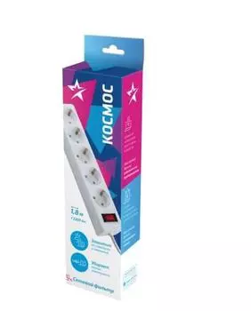 Удлинитель бытовой Космос 5х1.8м с заземлением 10А IP20 2.2кВт индикатор сети белый