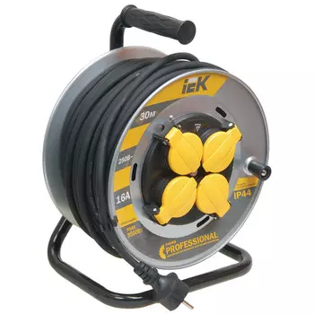 Удлинитель на катушке IEK PROFESSIONAL УК30 на металле с термозащитой 4 места 2P+PE/30м КГ 3х1,5мм2 IP44