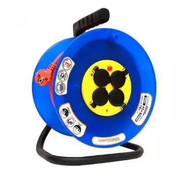 Удлинитель на катушке Universal 9634209 ВЕМ-250 50 м с термовыключателем 4 розетки с защитными крышками ПВС 3х2.5 IP44