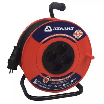 Удлинитель силовой Атлант на катушке 20 м 4 розетки с заземлением КГ 3х1.5 3300 Вт