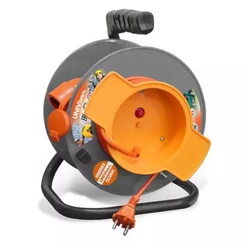 Удлинитель силовой на катушке UNIVersal У10-028 9633261 ПВС с термовыключателем 1 розетка с защитной крышкой без заземления 2х0.75 1300 Вт IP54 40 м