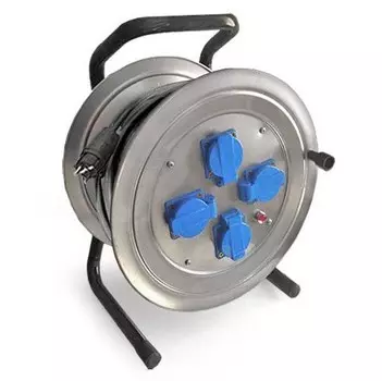 Удлинитель силовой на металлической катушке Союз 481S-4004 4 розетки с защитной крышкой и заземлением КГ 4000 Вт IP44 40 м