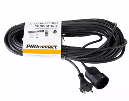 Удлинитель силовой PROconnect без катушки 6А (ПВС 2х0.75 мм) на 1 розетку б/з, 20 м