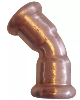 Угольник-пресс медный Sanha двухраструбный угол 45 градусов тип 6041 Ду 42 мм