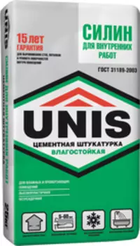Unis Силин, 25 кг, Штукатурка цементная влагостойкая для внутренних работ серая