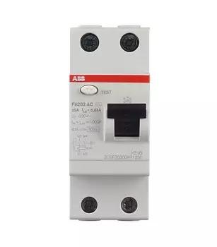 УЗО ABB FH202 2CSF202004R1250 25 А 30 мА 2Р тип AC 6 кА