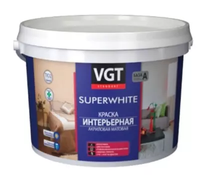 VGT Superwhite 3 кг, Краска интерьерная акриловая влагостойкая (супербелая)