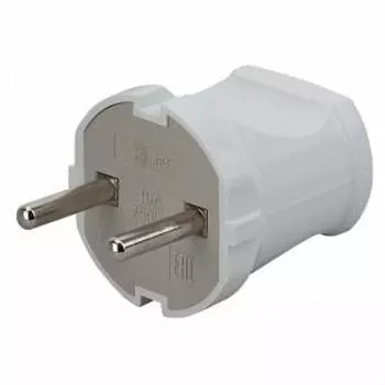 Вилка ЭРА прямая без заземления 10А белая