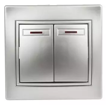 Выключатель двухклавишный Intro Plano 1-105-03 с подсветкой алюминий