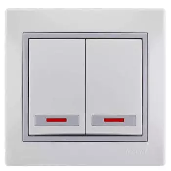 Выключатель двухклавишный Lezard Mira 701-0215-112 с подсветкой белый со серой вставкой
