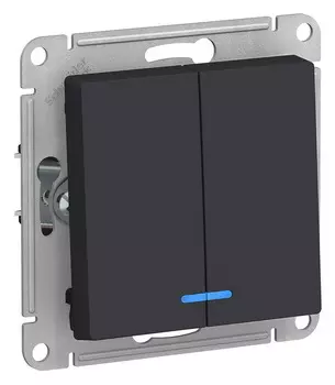 Выключатель двухклавишный с подсветкой ATN001053 Schneider Electric AtlasDesign карбон