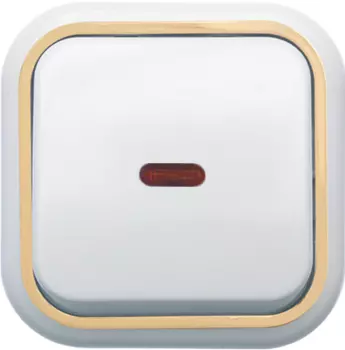 Выключатель накладной Кунцево-Электро Валентина А16-054З одноклавишный с подсветкой белый с золотом