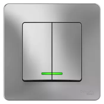 Выключатель накладной Schneider Electric Blanca BLNVS010513 двухклавишный с индикатором алюминий