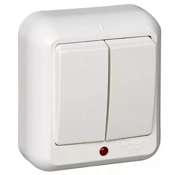Выключатель накладной Schneider Electric Прима A56-007M-B двухклавишный с индикатором белый