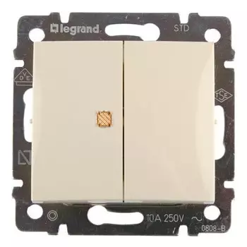 Выключатель встраиваемый LeGrand Valena 774345 двухклавишный c индикатором слоновая кость