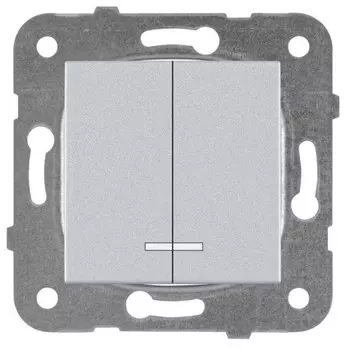 Выключатель встраиваемый Panasonic Karre Plus WKTT00102SL-RES двухклавишный с подсветкой серебро