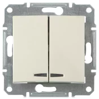 Выключатель встраиваемый Schneider Electric Sedna SDN0300347 двухклавишный с синим индикатором бежевый
