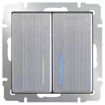 Выключатель встраиваемый Werkel WL02-SW-2G-2W-LED двухклавишный проходной с индикатором глянцевый никель