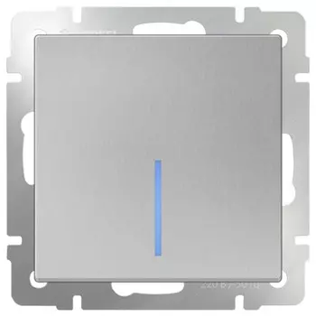 Выключатель встраиваемый Werkel WL06-SW-1G-2W-LED одноклавишный проходной с индикатором серебряный