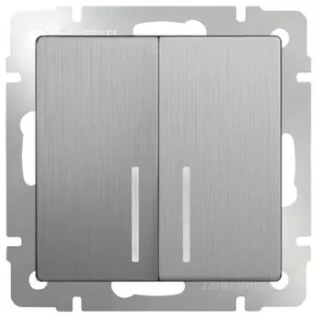 Выключатель встраиваемый Werkel WL09-SW-2G-2W-LED двухклавишный проходной с индикатором серебряный рифленый