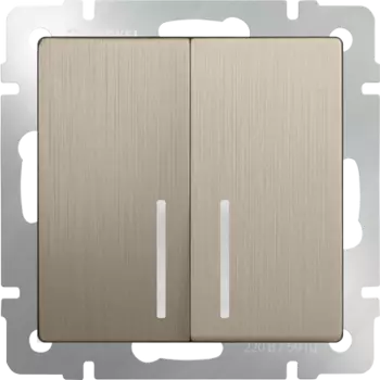 Выключатель встраиваемый Werkel WL10-SW-2G-LED двухклавишный с подсветкой шампань рифленый