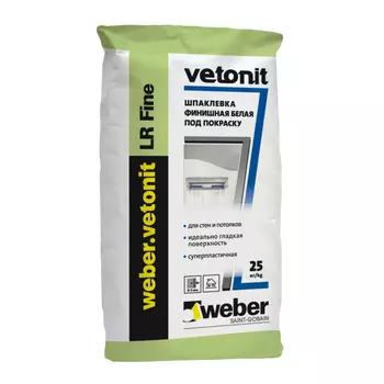 Weber.Vetonit LR Fine 25 кг, Шпатлевка полимерная суперфинишная (белая)