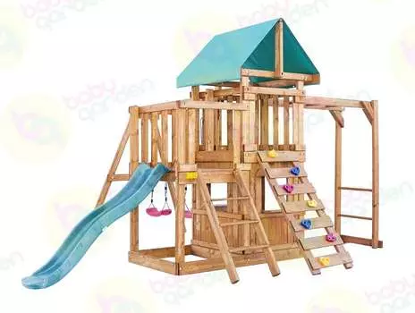 Игровая площадка Babygarden с балконом, закрытым домиком, рукоходом, скалолазкой и горкой 1.8м