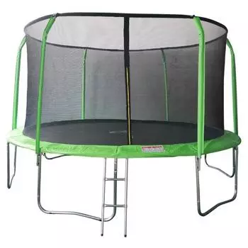 Батут 14FT 4,27м SportElite фиберглас с защитной сеткой внутрь и лестницей, салатовый GB30201-14FT