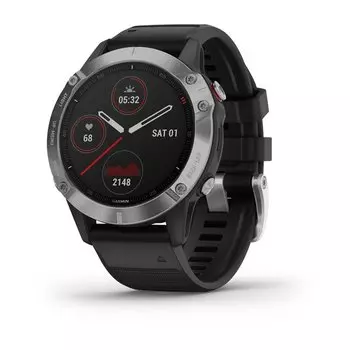 Часы Garmin FENIX 6 серебристый с черным ремешком
