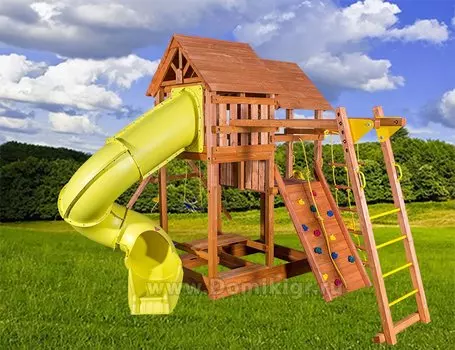 Игровая площадка SkyFort Deluxe II с горкой и горкой трубой и с манки-баром