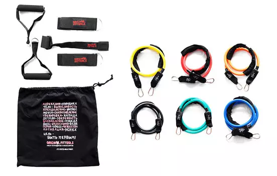 Набор эспандеров трубчатых OriginalFitTools (6 шт.) и аксессуаров в сумке