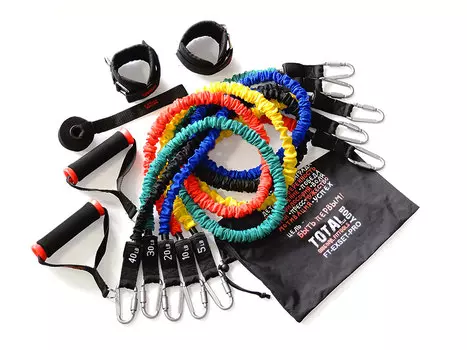Набор эспандеров трубчатых в защитных чехлах OriginalFitTools (5 шт.) и аксессуаров в сумке