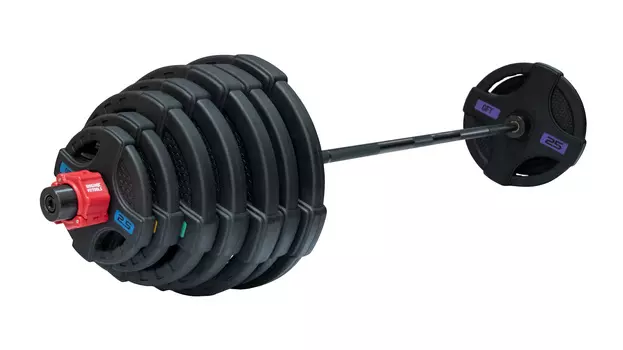 Штанга олимпийская OriginalFitTools 215 кг (диски с двумя хватами, черный гриф)