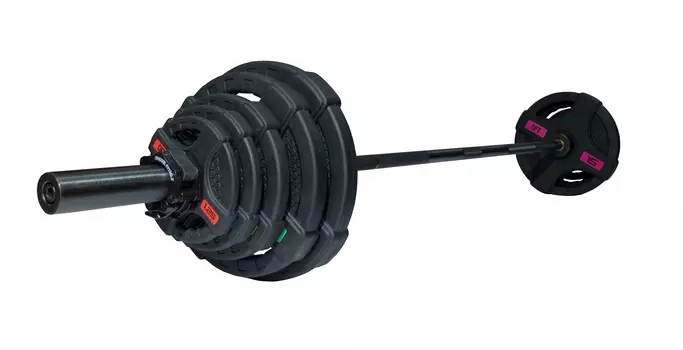 Штанга олимпийская OriginalFitTools 88 кг (диски с двумя хватами, черный гриф)