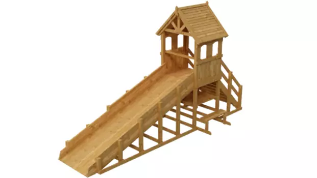 Зимняя деревянная заливная горка "Выше всех" Теремок 1, пропитка каштан
