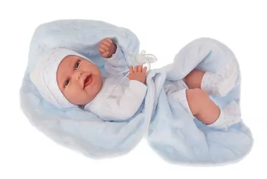 Antonio Juan Кукла-младенец Эва на голубом одеяльце, 33 см
