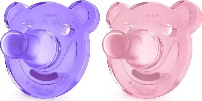 Avent Philips Цельно-силиконовая пустышка Мишка, 0-3 месяца, 2 штуки