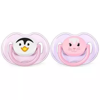 Avent Philips Пустышка силиконовая "Домашние животные", 0-6 месяцев, 2 штуки, для девочки