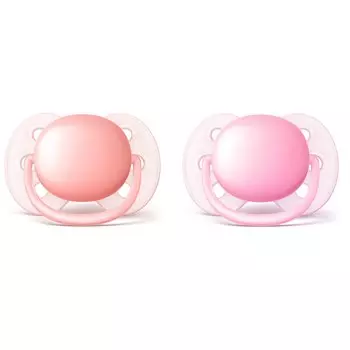 Avent Philips Соска-пустышка силиконовая ортодонтическая, 0-6 месяцев, 2 штуки, цвет розовый