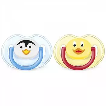 Avent Пустышка Classic Домашние животные 0-6 мес, 2 шт., голубой/желтый