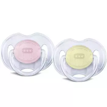 Avent Пустышка Classic силиконовая, 0-6 мес, 2 шт., желтая/розовая