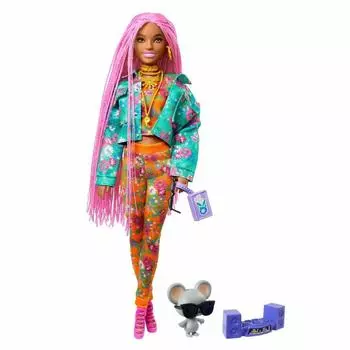 Barbie Кукла Экстра с розовыми афрокосичками