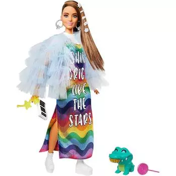 Barbie Кукла Экстра в радужном платье