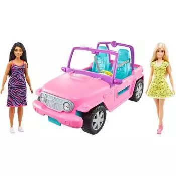 Barbie Кукла с подругой на розовом джипе