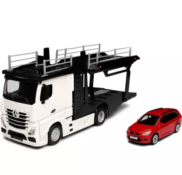 BBURAGO автовоз без прецепа и машинка 1:43 "STR FIRE Mercedes-Benz Actros" белый/красный