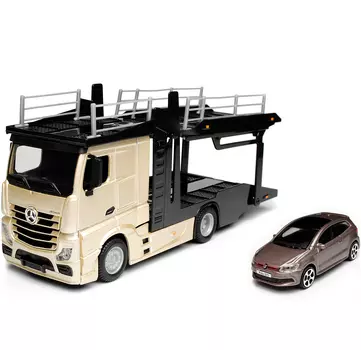 BBURAGO автовоз без прецепа и машинка 1:43 "STR FIRE Mercedes-Benz Actros" бежево-золотой/серый-металлик