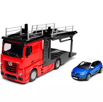 BBURAGO автовоз без прецепа и машинка 1:43 "STR FIRE Mercedes-Benz Actros" красный/синий