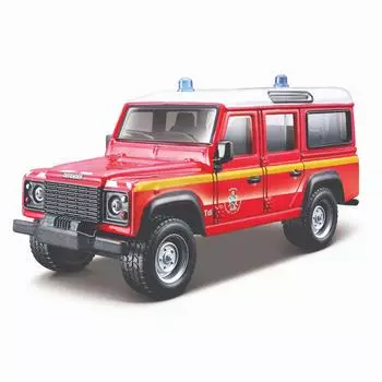 Bburago Коллекционная пожарная машинка Land Rover Defender 110, 1:50, красная