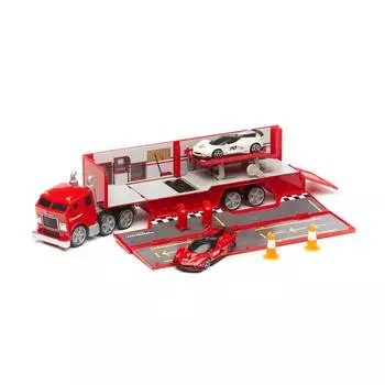 Bburago Машинка Трейлер Транспортировщик 1:43 Ferrari R&amp;P Evolution Hauler, 18-56667, красный